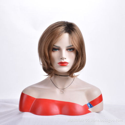 Fashion medium length synthetic hair wig with natural straight hair natural curl Bob hair wig for women